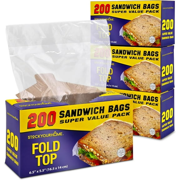 Clear Fold Top Sandwich Bags 800 Count, Bulk Disposable Plastic Sandwich Bags with Fold and Close Design for Everyday Use, Fold Over Sandwich Bags for Chefs, Restaurants, Caterers, Stock Your Home