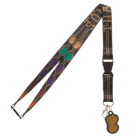 Reversible Lanyard - Thanos Infinity Stones Conquer Lanyard, Reversible Print Fantasy Style with Infinity Gauntlet Charm, ID Sleeve