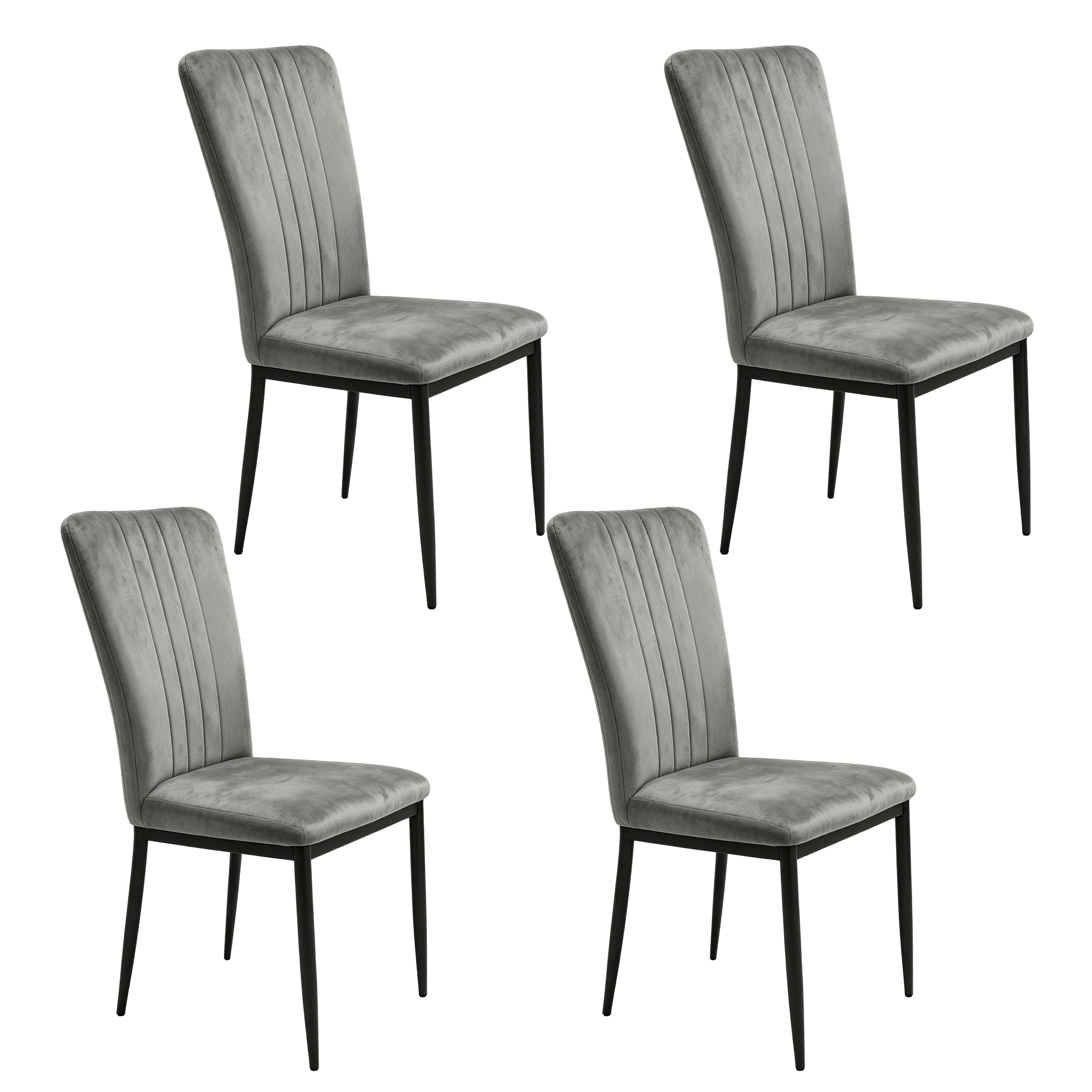 Dining Chairs Set of 4, Velvet Upholstered with Metal Legs and Adjustable Feet, Modern Kitchen Chairs for Dining Room and Living Room, Dark Grey
