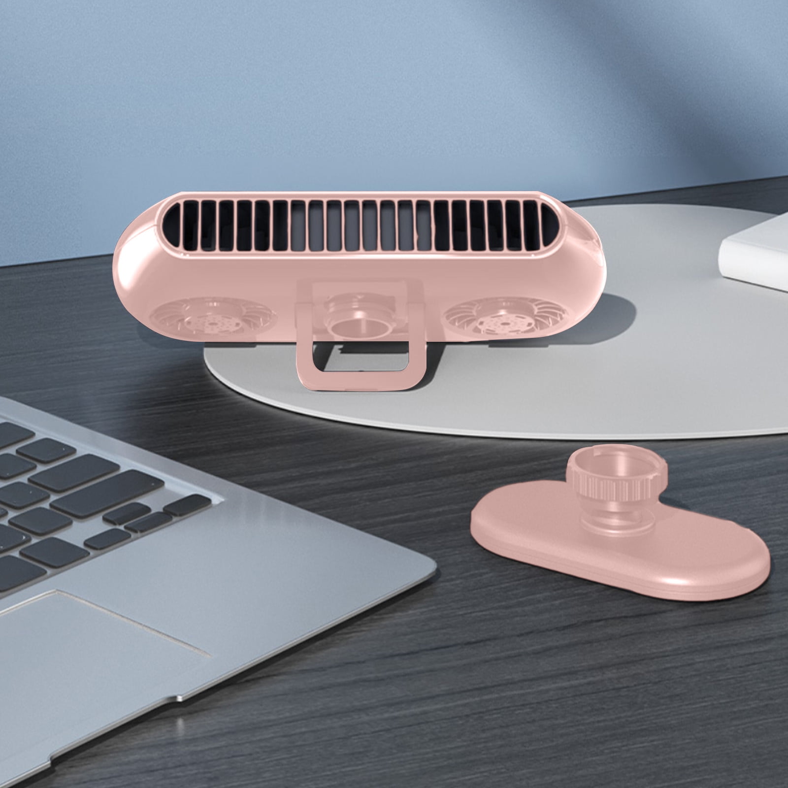USB Portable Bladeless Car Fan,Car Cooling Fan, 4-Speed Electric Car Fan with Free Angle Adjustment, Rechargeable 2400mAh Lithium Battery, Paste Fixation, Auto Fan for SUV/RV/Vehicles, Pink