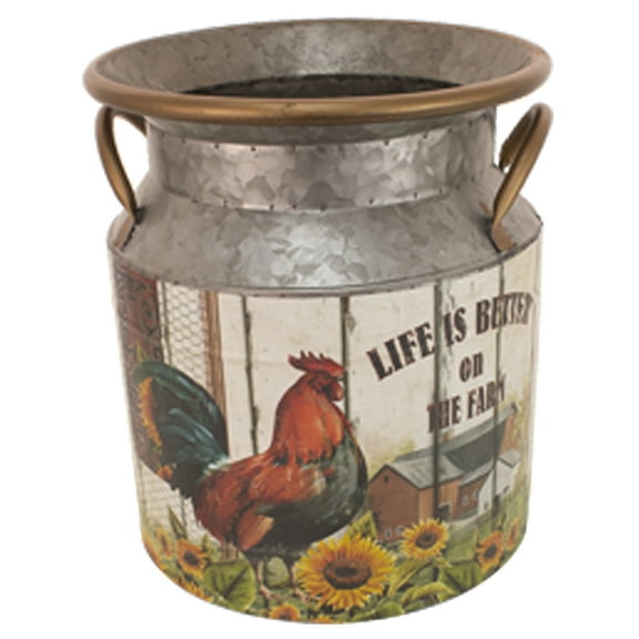Contemporary Home Living 9" Rooster Designed Unique Galvanized Metal Round Bucket