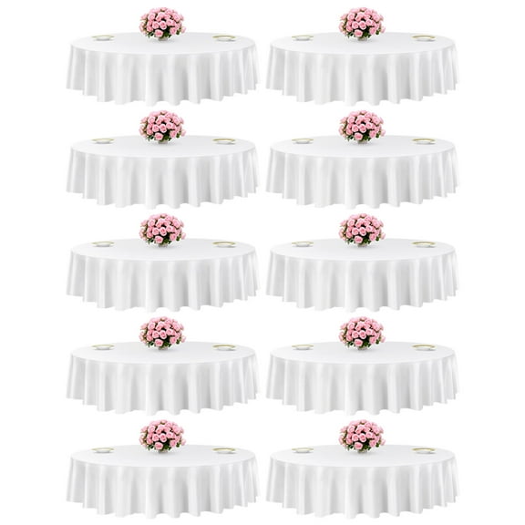 VEVOR White Round Tablecloths 10 Pack, 90 Inches in Diameter, Stain- & Wrinkle- Resistant, Machine Washable Table Clothes, Polyester Fabric Table Covers for Wedding, Party, Banquet, Formal Events