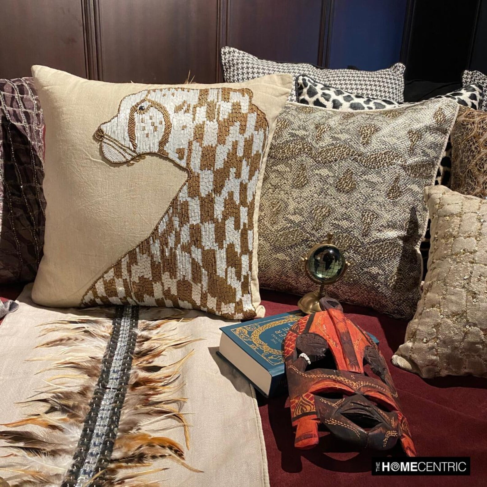 The HomeCentric Decorative Animal Throw Pillow Cover Accent Couch Sofa Bed Pillow Case Beige Linen Pillow Cover Bead Embroidered, Beige Pillow Covers Pack of 2, 12x12 inches Easter - Leopard Purr