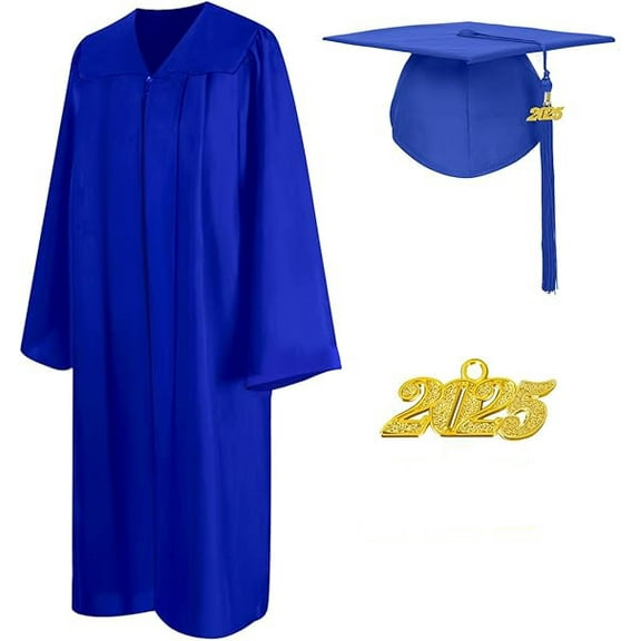 Misscom Matte Graduation Cap Gown Set with 2025 Tassel for High School and Bachelor Graduation dress robe ,Royal blue,51(5'6 "to 5' 8" )