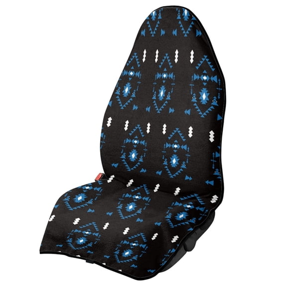 Uourmeti 1 Pack Car Seat Cover with Blue Geometric Design, Warp Kitted Terry Cloth Towel Cover, Compatible with Van Truck Sedan for Car Enthusiasts