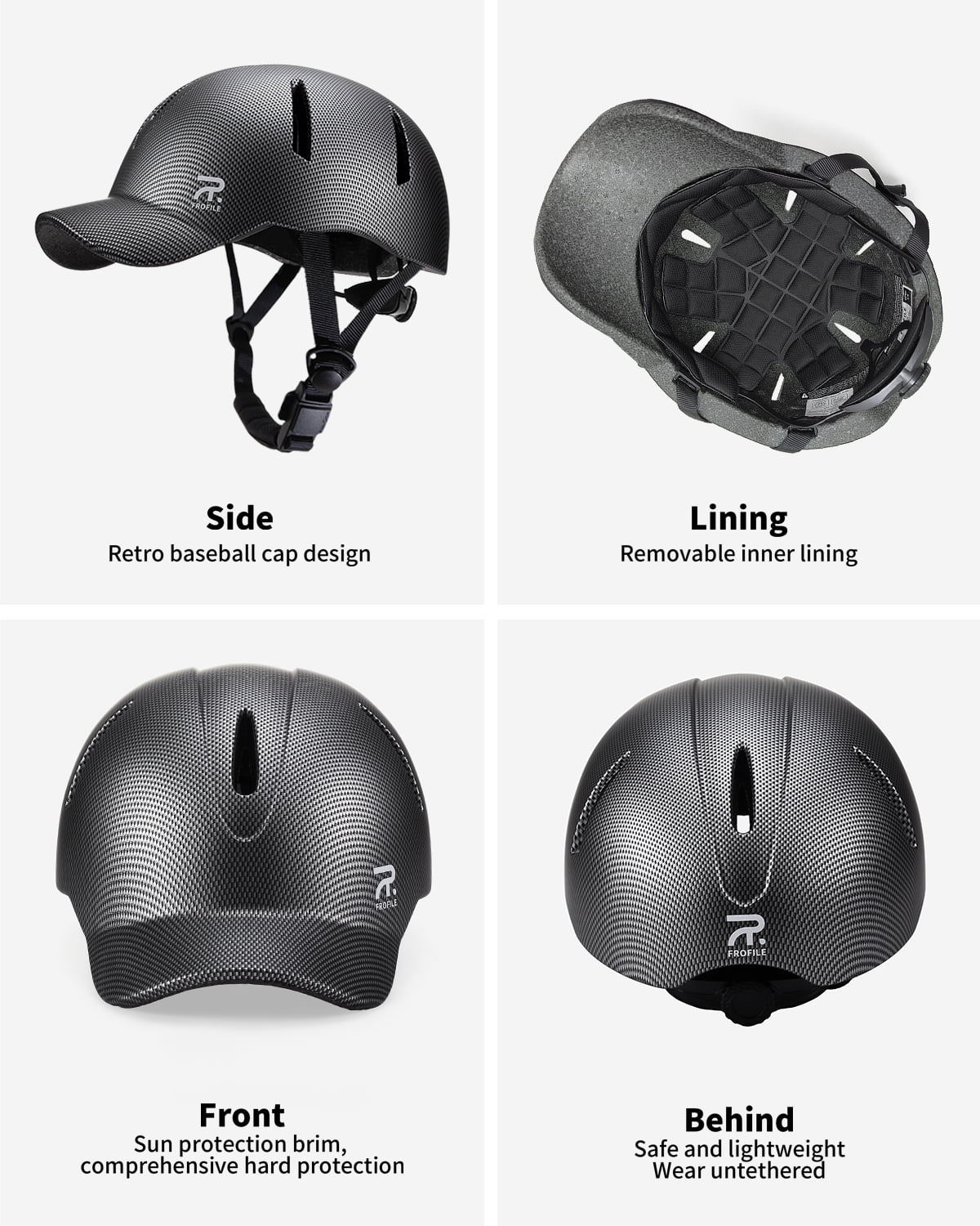 FROFILE Bike Helmet Adult Men Women - (Medium, Gray) Baseball Cap Style Bike Helmet for Adults Bicycle Helmets with Magnetic Buckle Scooter Helmet for Men Women