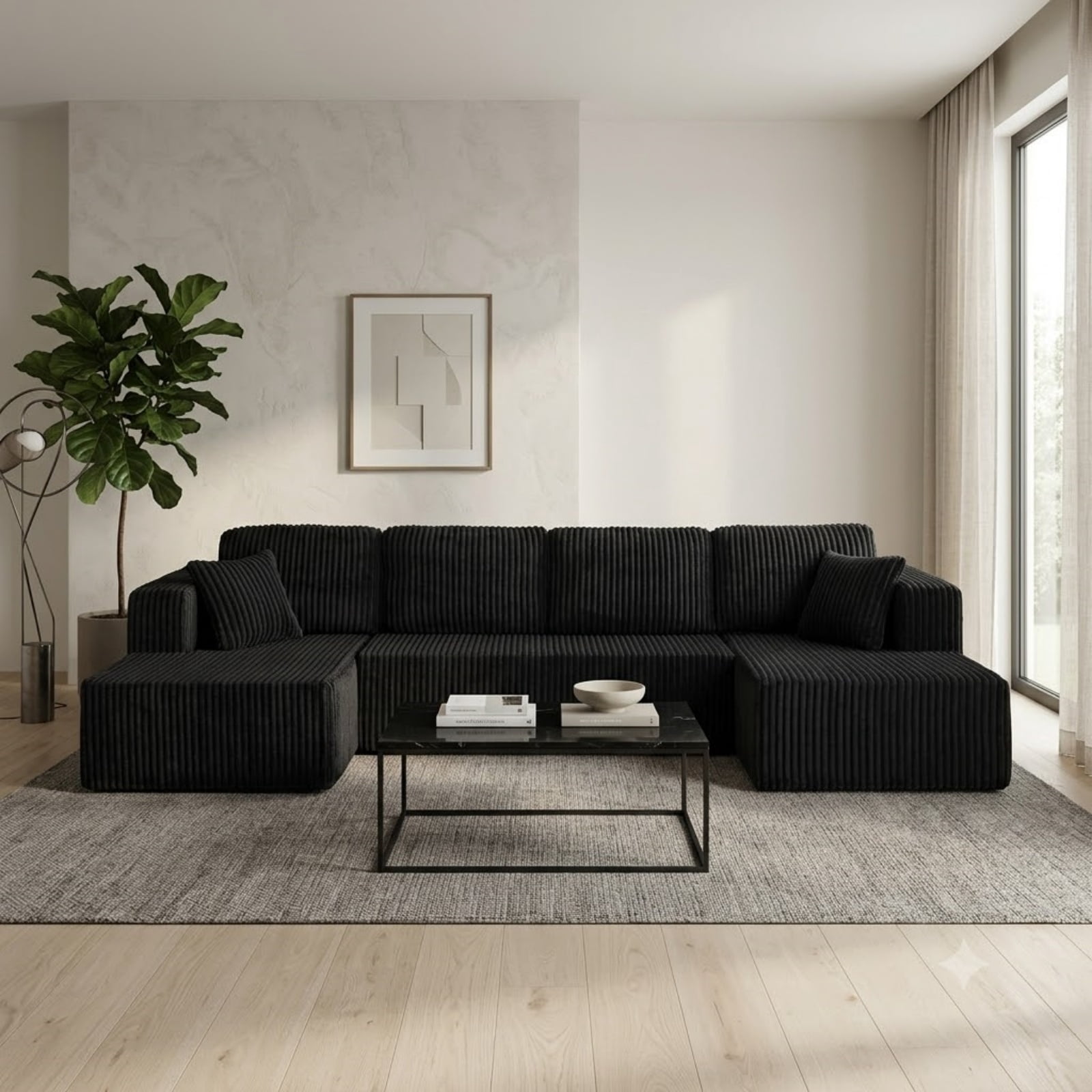 U Shape Modular Sectional Sofa with Chaise, Modern Minimalist Corduroy Couch with Sleeper Design, Comfy Space-Efficient Modular Sofa Set for Living Room, Apartment