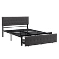 thumbnail image 4 of Royard Oaktree Queen Size Platform Bed with Upholstered Headboard and Footboard Metal Bed Frame with Under-bed Big Drawer Modern Storage Bed with Slats Support, Gray, 4 of 6