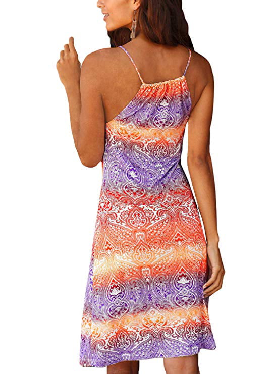 Women Halter Neck Boho Print Sleeveless Casual Mini Beachwear Dress Sundress  - Walmart.com