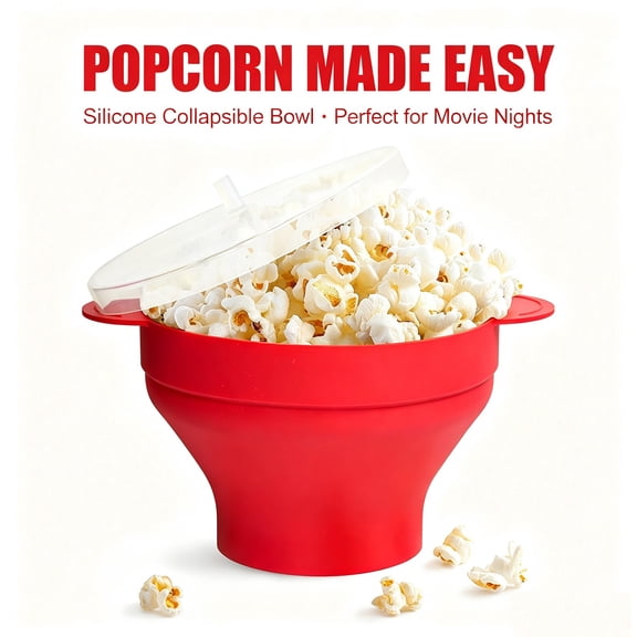 Oven-Safe Silicone Popcorn Maker - Heat-Resistant Silicone Popcorn Bowl, Ventilated Lid & Collapsible Design, Food-Grade & Microwave Safe, Suitable for Snacks, Popcorn & Portable Storage, 1pc