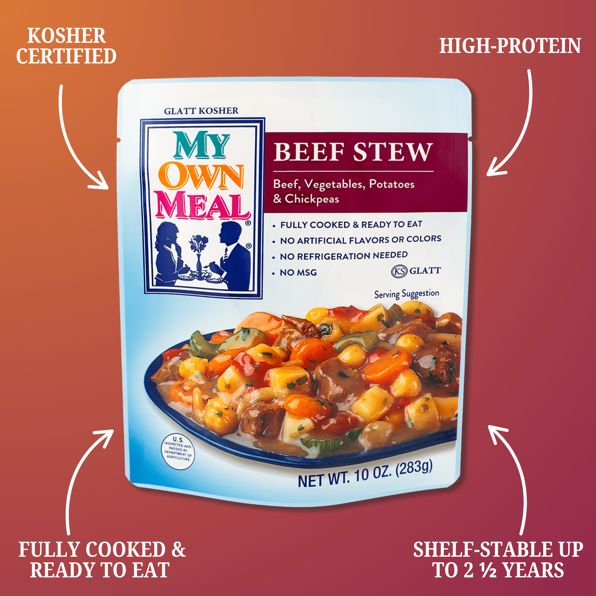 My Own Meals, Beef Stew, Kosher Shelf Stable Meal, 10OZ, Pack of 6
