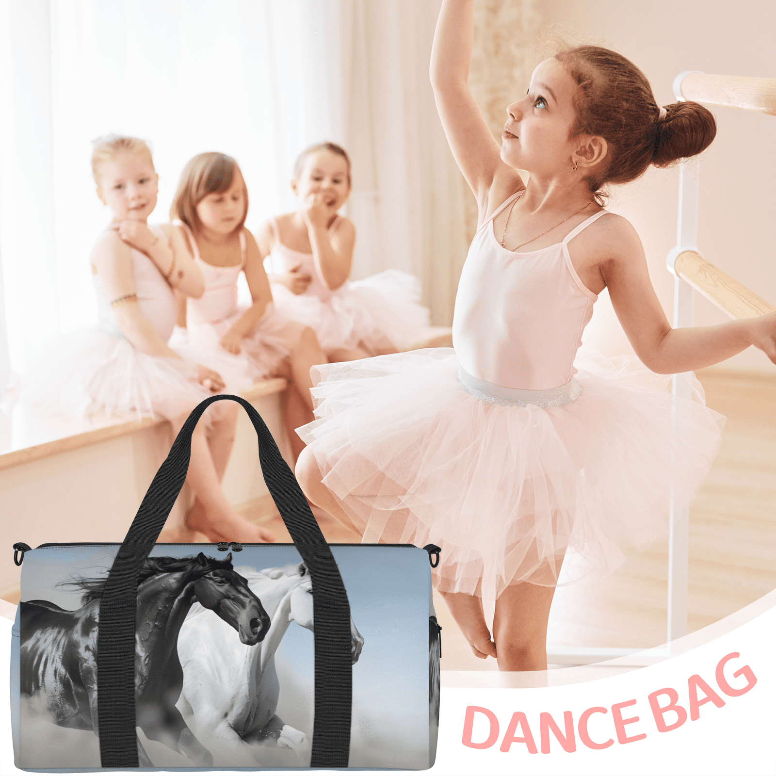 Herdesigns Horse Travel Duffle Bag Sports Yoga Weekender Overnight Carry on Workout Bags Lightweight Waterproof Gym Tote Bag for Women