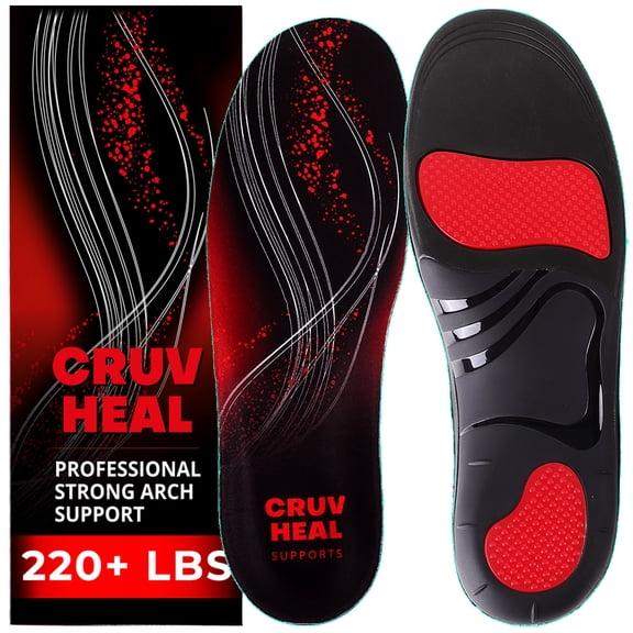 CRUVHEAL Insoles 220 lbs High Arch Support for Men Women Plantar Fasciitis Comfort Size L, Black