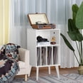 thumbnail image 6 of Joaxswe Record Player Stand, Brown Turntable Holds 160 Albums, Mid-Century Vinyl Storage Cabinet with Wood Legs, Display Shelf for Bedroom Living Room, White, 6 of 8