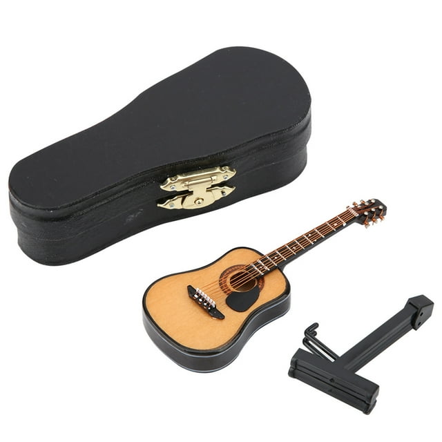 Modelo de guitarra de madera en miniatura para exhibir, miniadornos, manualidades, decoración del hogar (10 cm)
