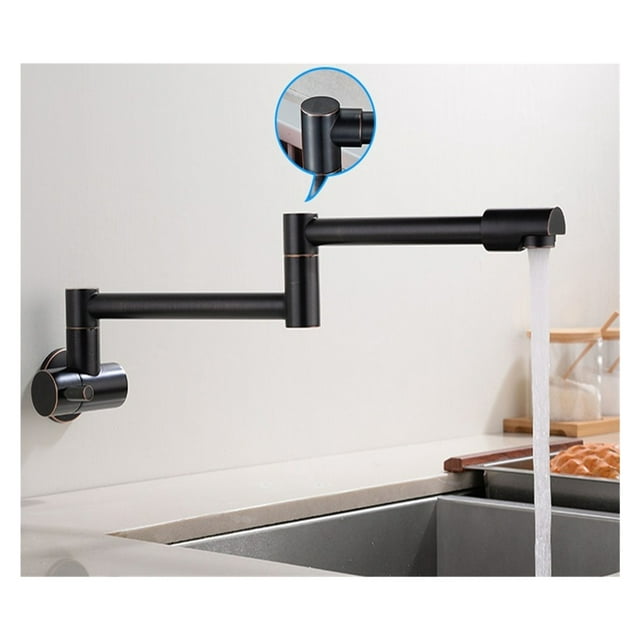 Black Rotated Kitchen Sink Cold Water Tap Faucet Solid Brass Basin Sink Swivel Faucets Wall Mounted Pot Filler Faucet ,bar Laundry RV Farmhouse