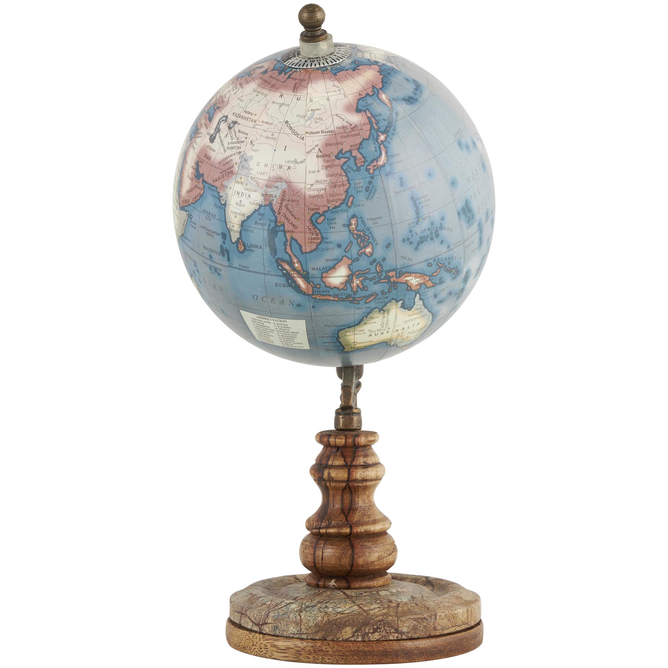 DecMode 5" Brown World Map Globe with Wood Base