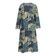 thumbnail image 4 of IROINNID Long Sleeve Dress for Women Fall Dress Full-Length Shift Dress Round-Neck Length Sleeve with Pocket Printed Dresses,Blue, 4 of 6