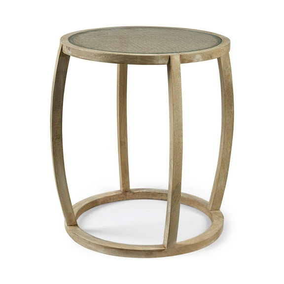 Mercana Furniture Hubbard I Round Top Light Brown Wood & Glass Accent Table