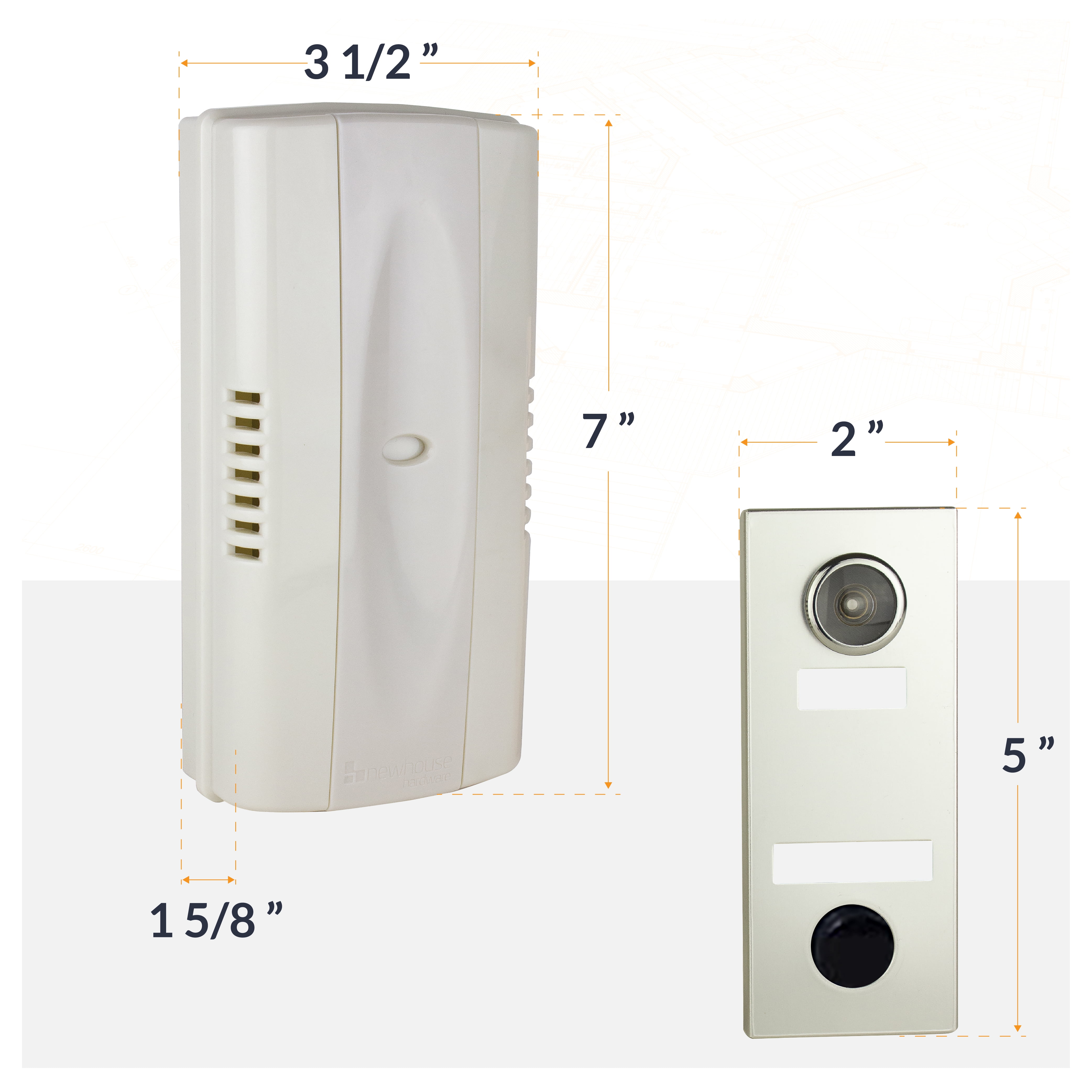 Newhouse Hardware MC145S Wireless Mechanical Two-Note Chime and Door Button with Built-in Viewer, Silver