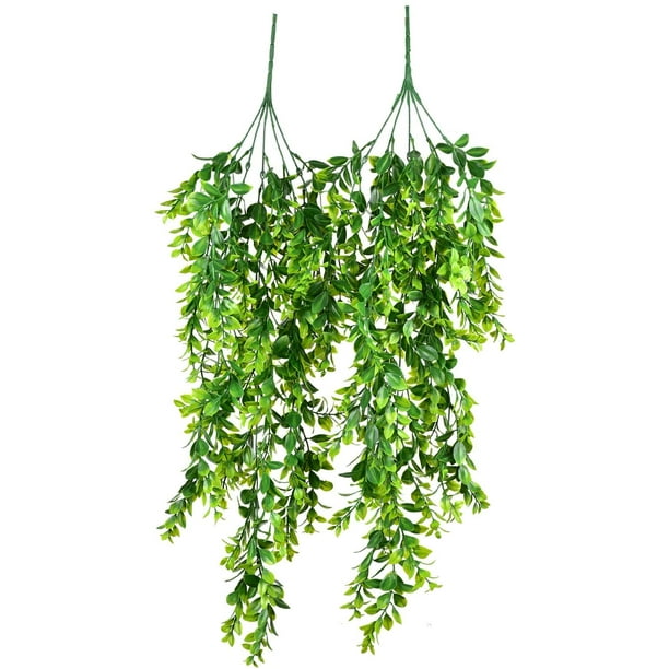 2 Pack Artificial Hanging Boxwood Greenery Garland,Fake Ivy Greenery