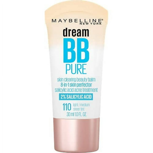 Maybelline Dream Pure Skin Clearing BB Cream, 8-in-1 Skin Perfecting Beauty Balm With 2% Salicylic Acid, Sheer Tint Coverage, Oil-Free, Light/Medium, 1 Count