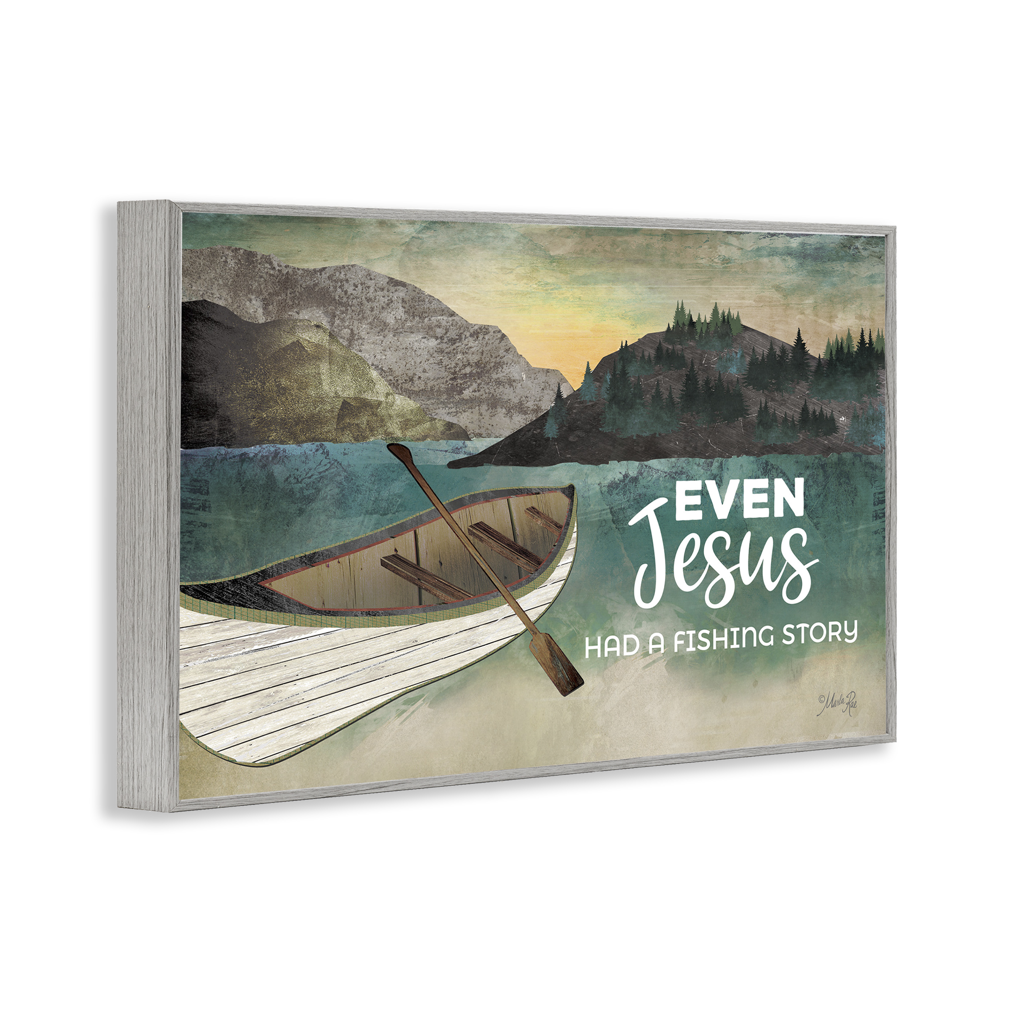 Stupell Industries Jesus Had Fishing Story Religious Painting Gray Framed Art Print Wall Art, 18 x 12