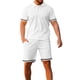 thumbnail image 2 of Conjunto Corto de Hombres, Moda Casual Color Sólido Manga Corta Cordón de Solapa Elástico Conjunto de Cintura, 2 of 9
