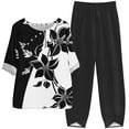 thumbnail image 2 of DDAPJ pyju Womens Cotton Linen 2 Piece Outfits Dressy Floral Print Half Sleeve Blouse Tops with Elastic Waist Capri Pants Suits Plus Size Lounge Matching Set White XXL, 2 of 6