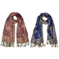 thumbnail image 3 of Peach Couture Elegant Reversible Paisley Pashmina Shawl Wrap (Purple/Pumpkin 2 Pack), 3 of 6