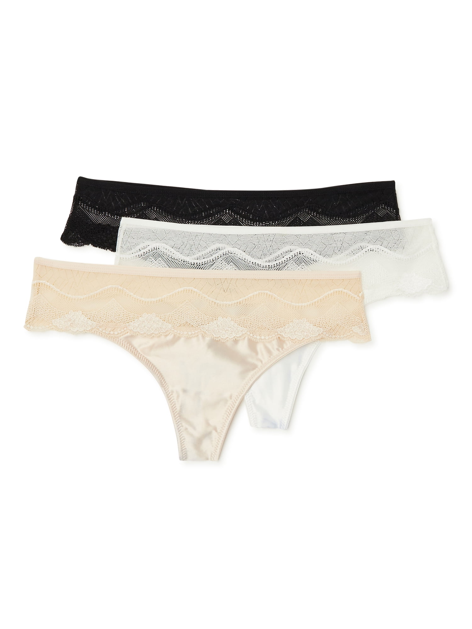 BCBGMAXAZRIA Women's Satin & Lace Hipster Thong Panties, 3Pack