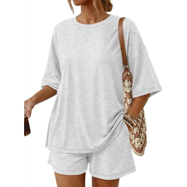 SUNBS 2 Piece Lounge Set for Women Matching Sets Oversized Top and Shorts Sweatsuit Travel Airport Outfit