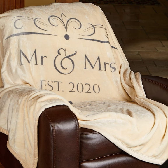 Soft Sentiments Outrageously Soft Reversible Velvet Ultra Plush Throw - 50 x 60 Inch - Mr & Mrs 2020