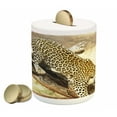 thumbnail image 1 of Safari Piggy Bank, Leopard on Tree Trunk Desert Plants Exotic Hunter Predator Big Cat Image, Ceramic Coin Bank Money Box for Cash Saving, 3.6" X 3.2", Yellow Green Brown, by Ambesonne, 1 of 4