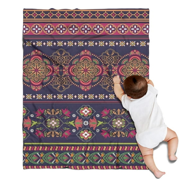 Purple Boho Tribal Floral and Mandalas Pattern Blanket,Comfortable Soft Flannel Throw Blanket,All Season,Warm Lightweight Blankets for Sofa Bed Couch Living Room Chair,30"x40"