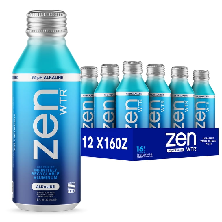 ZenWTR Ultra-Pure Vapor Distilled Water 16 oz Pack of 12 with 9 pH
