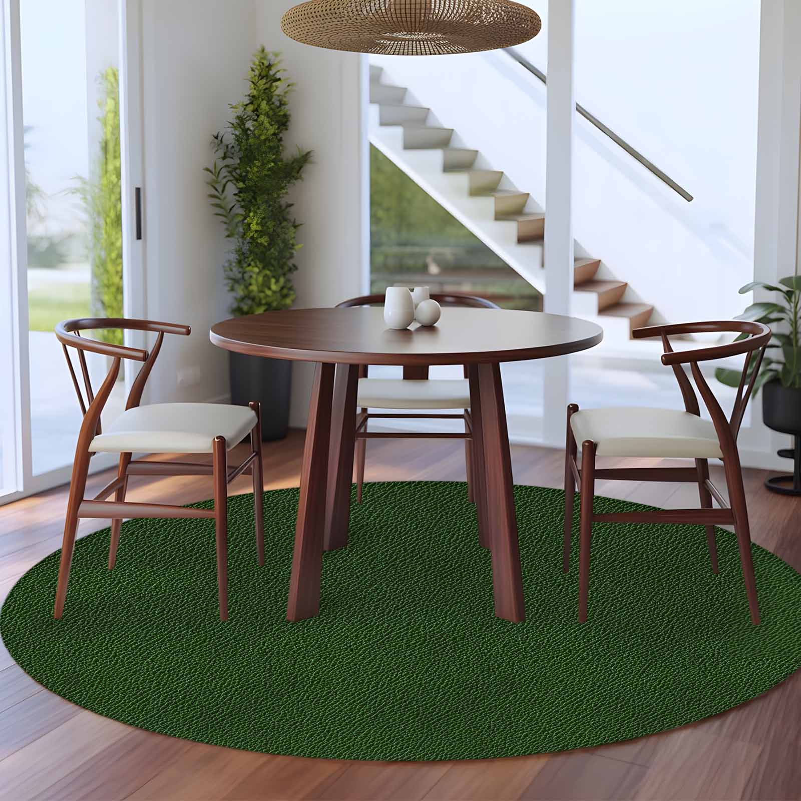 Solid Dark Green Round Rug 5ft Washable Circle Kitchen Rugs Non Slip Retro Minimalism Abstract Denim Texture Large Area Rug Indoor Floor Carpet for Bedroom Living Room Home Office Dining Room Nursery