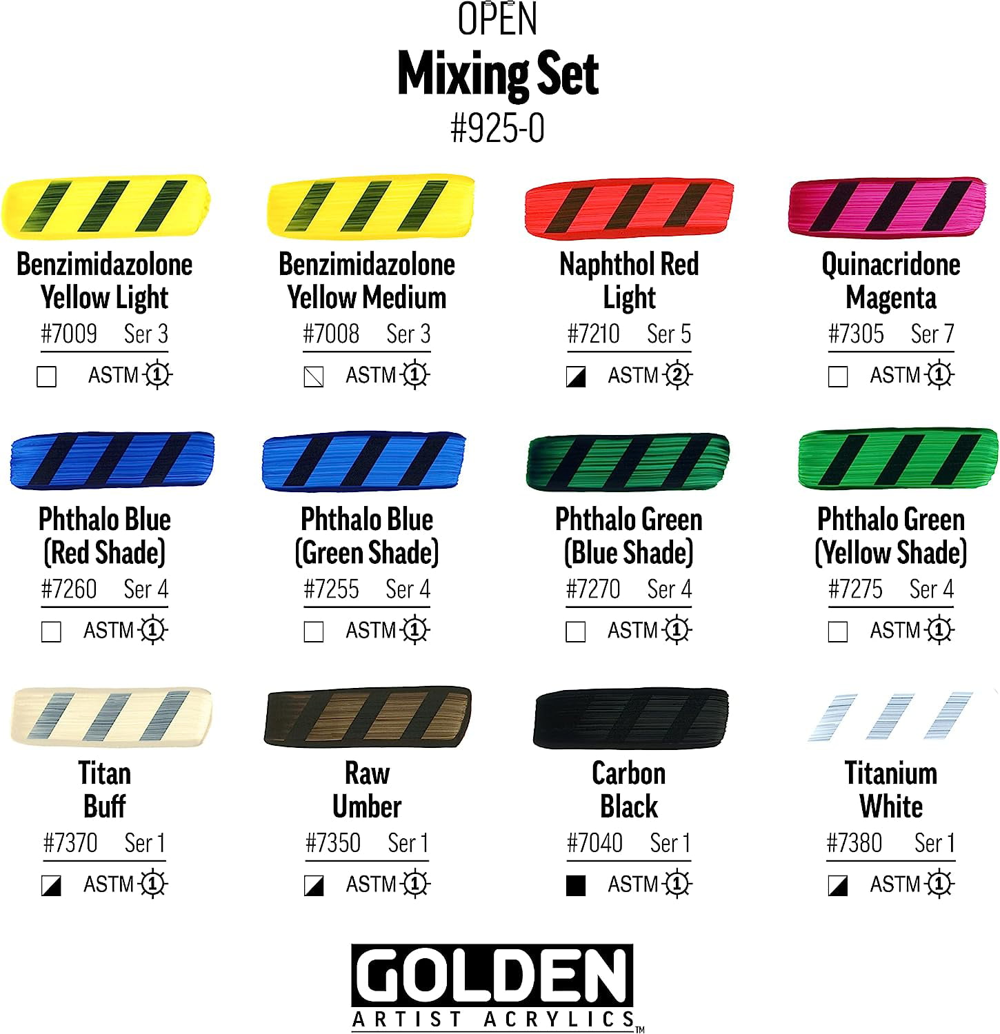 Golden Open Acrylic 12-Color Mixing Set
