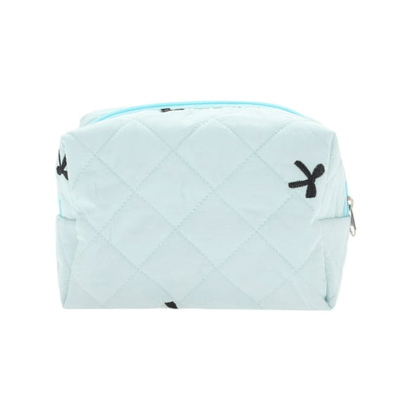 Unique Bargains 1 Pc Rectangle Bow Embroidery Makeup Bag Blue Polyester