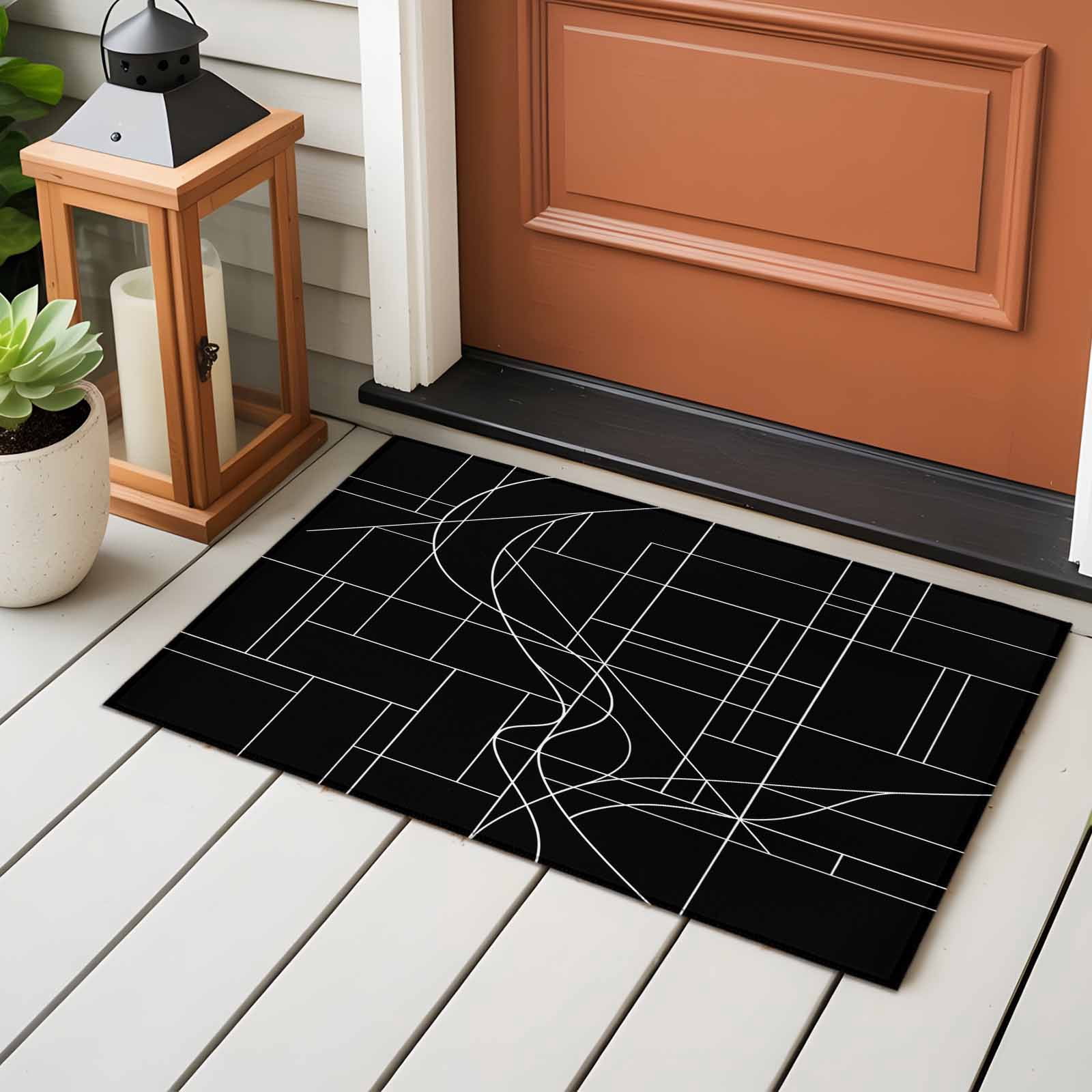 Black Striped Geometric Entryway Rug 2'x3'&nbsp; Non Slip Front Door Mats, Modern Abstract Art Stripes Entrance Rugs Indoor Outdoor Carpet, Washable Floor Mats Small Area Rug for Bedroom Kitchen
