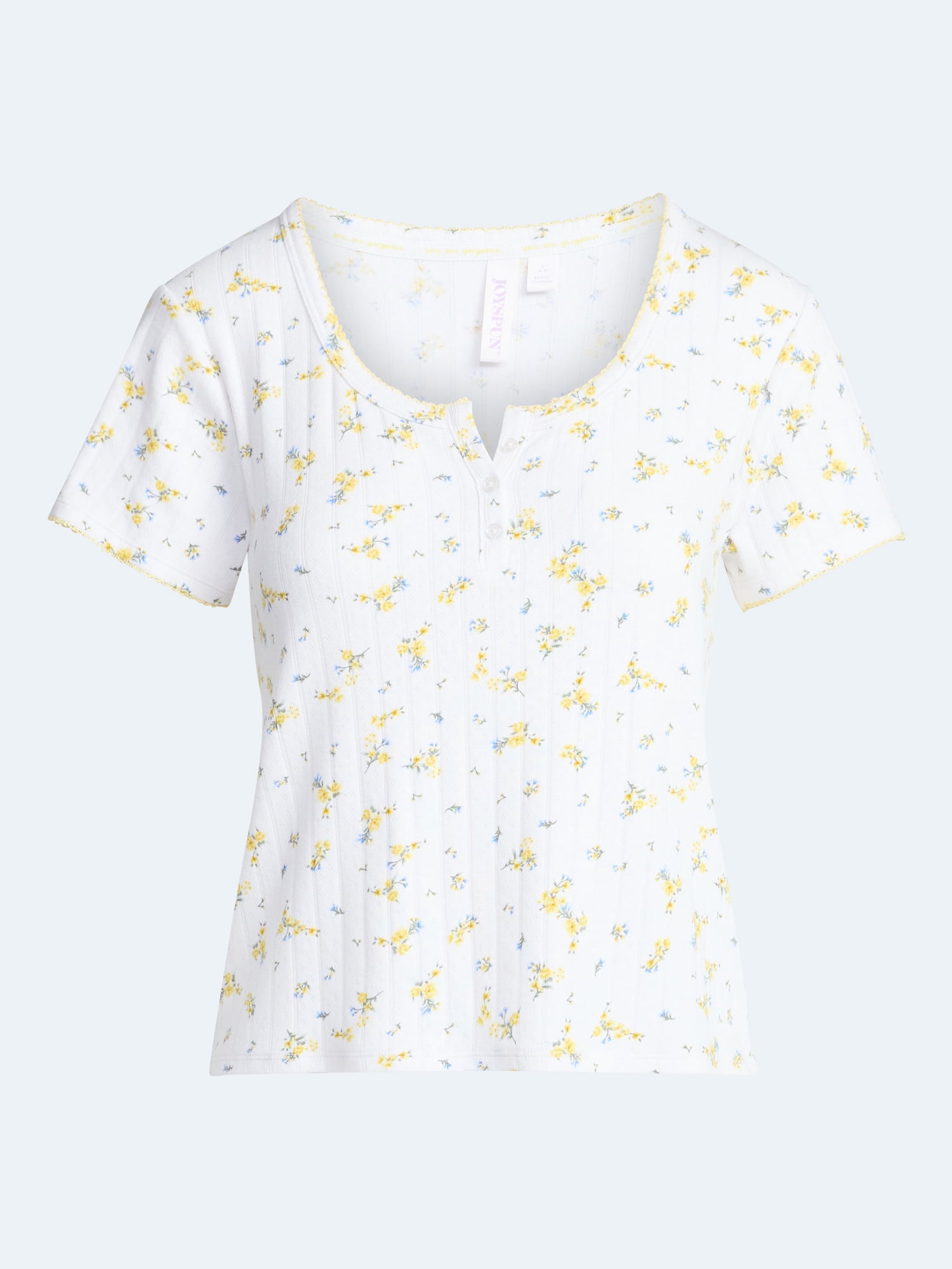 Joyspun Women’s Pointelle Knit Sleepwear Henley Tee with Short Sleeves, Sizes XS-3X
