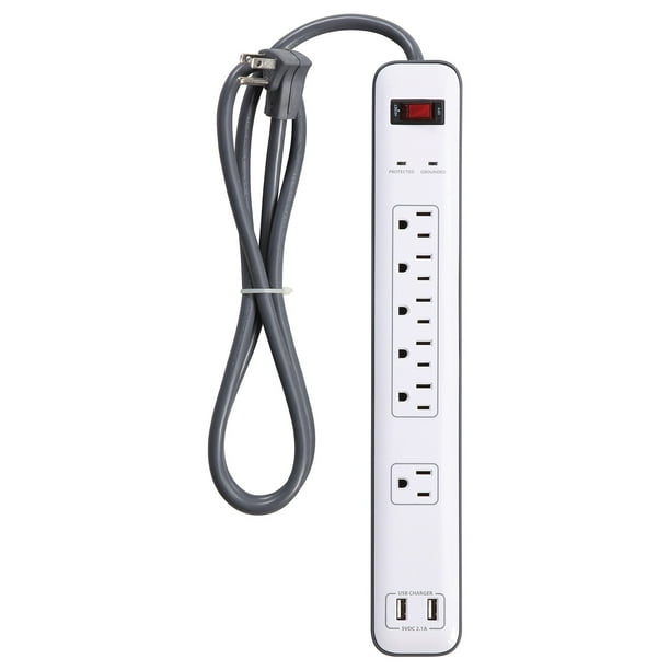PRIME PB525106 6Outlet Multimedia Surge Protector Power Strip with Dual USB Charger Walmart