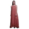thumbnail image 1 of Bimba Robe Longue Maxi Imprimée Pink6 Bird Leaves & Flowerpecker pour Femmes, Chemise de Nuit en Rayonne à Bretelles Spaghetti, Vêtements de Nuit pour Dames, XXX-Large, 1 of 5