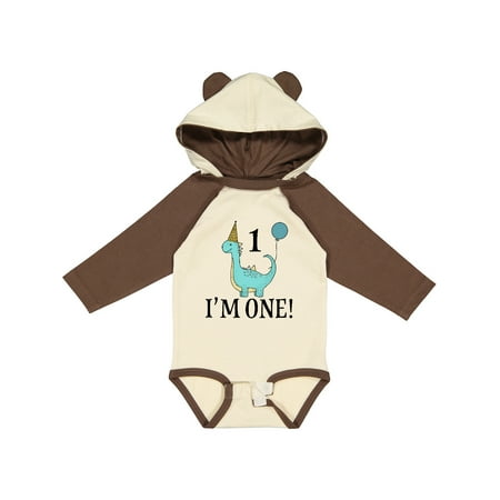 

Inktastic First Birthday Dinosaur Party 1 Year Old Gift Baby Boy or Baby Girl Long Sleeve Bodysuit