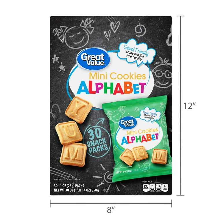 Great Value Mini Alphabet Cookies 1 oz 30 Snack Packs Educational