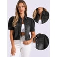 thumbnail image 2 of DARING DIVA Women's Short Puff Sleeves Button-Down Denim Jacket L Black, 2 of 6