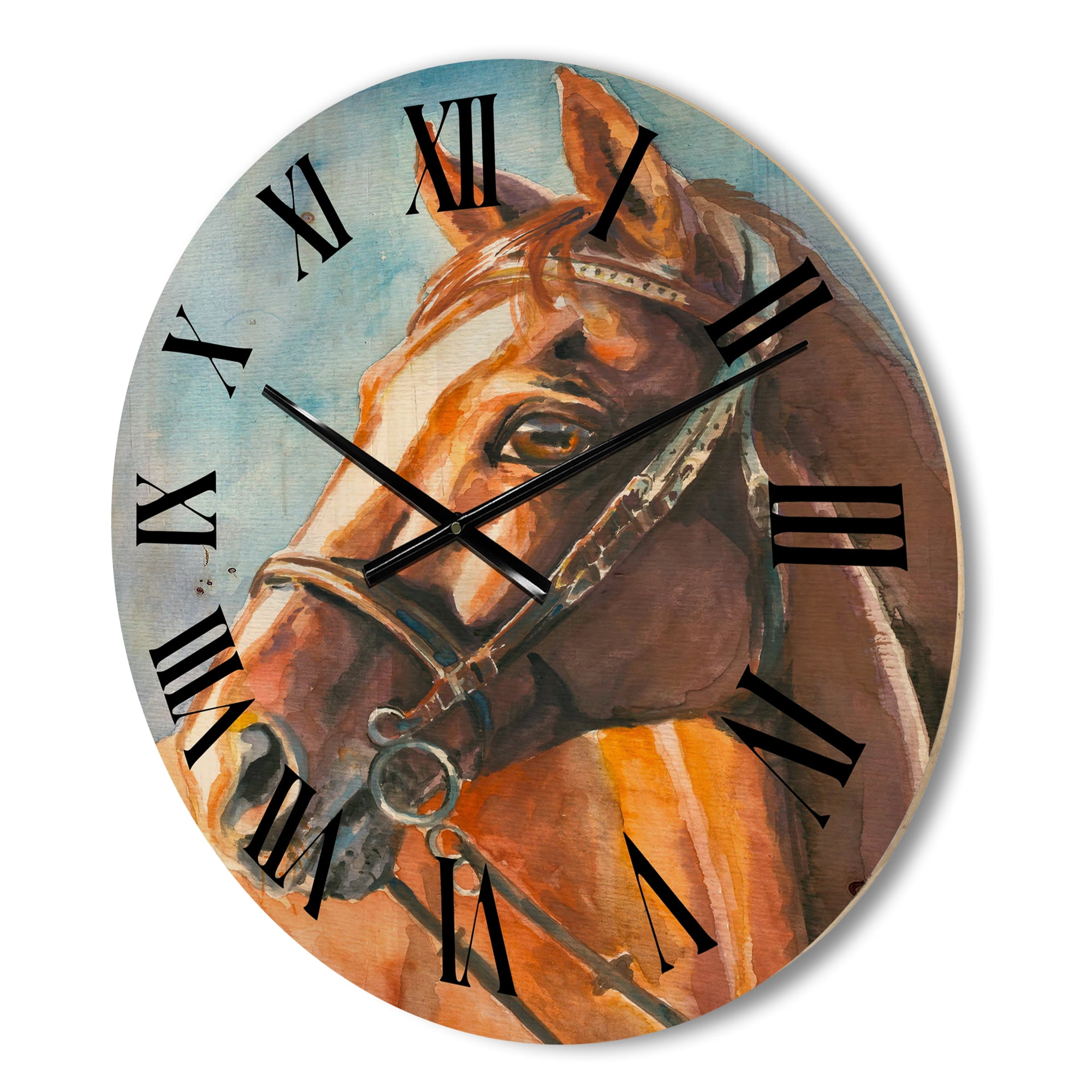 Designart 'Close Up Portrait of A Brown Horse' Farmhouse Wood Wall Clock