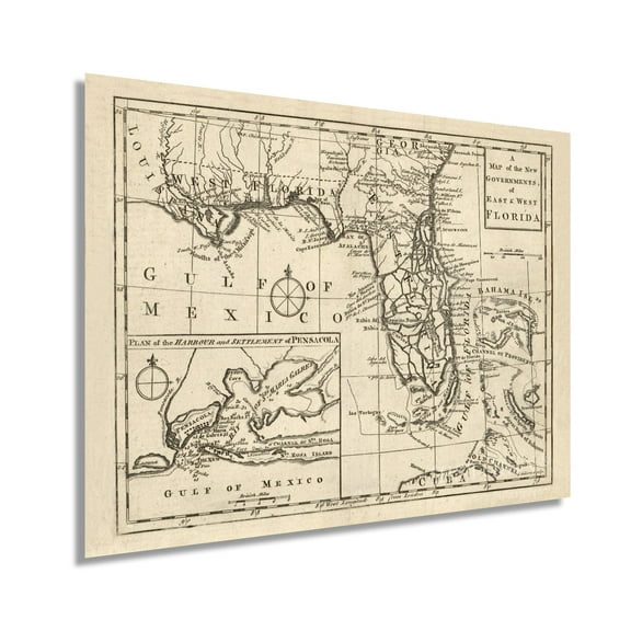 1763 East & West Florida Map - Vintage Map Wall Art - A Map of the New Governments Vintage Florida Map - Florida Map Wall Art - Vintage Florida Poster