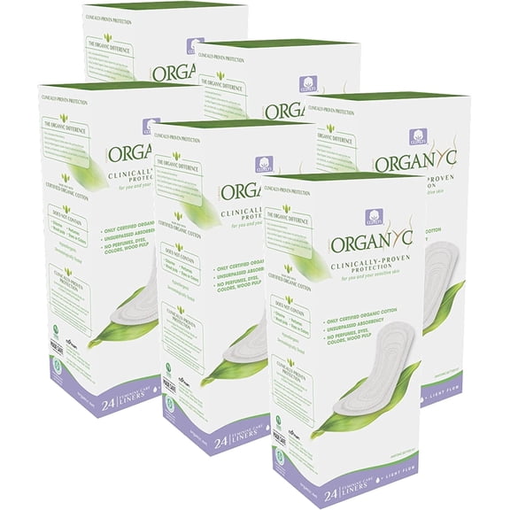 Corman Organyc Hypoallergenic Biodegradable Organic Cotton Panty Liners, Light Flow, 24 Count (Pack of 6)