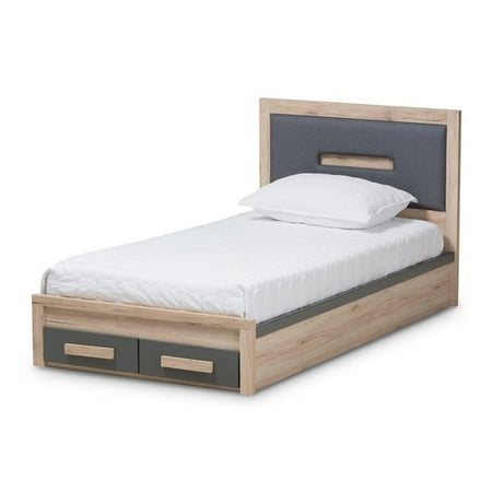 Baxton Studio Pandora Modern and Contemporary Dark Grey and Light Brown Two-Tone 2-Drawer Twin Size Storage Platform Bed